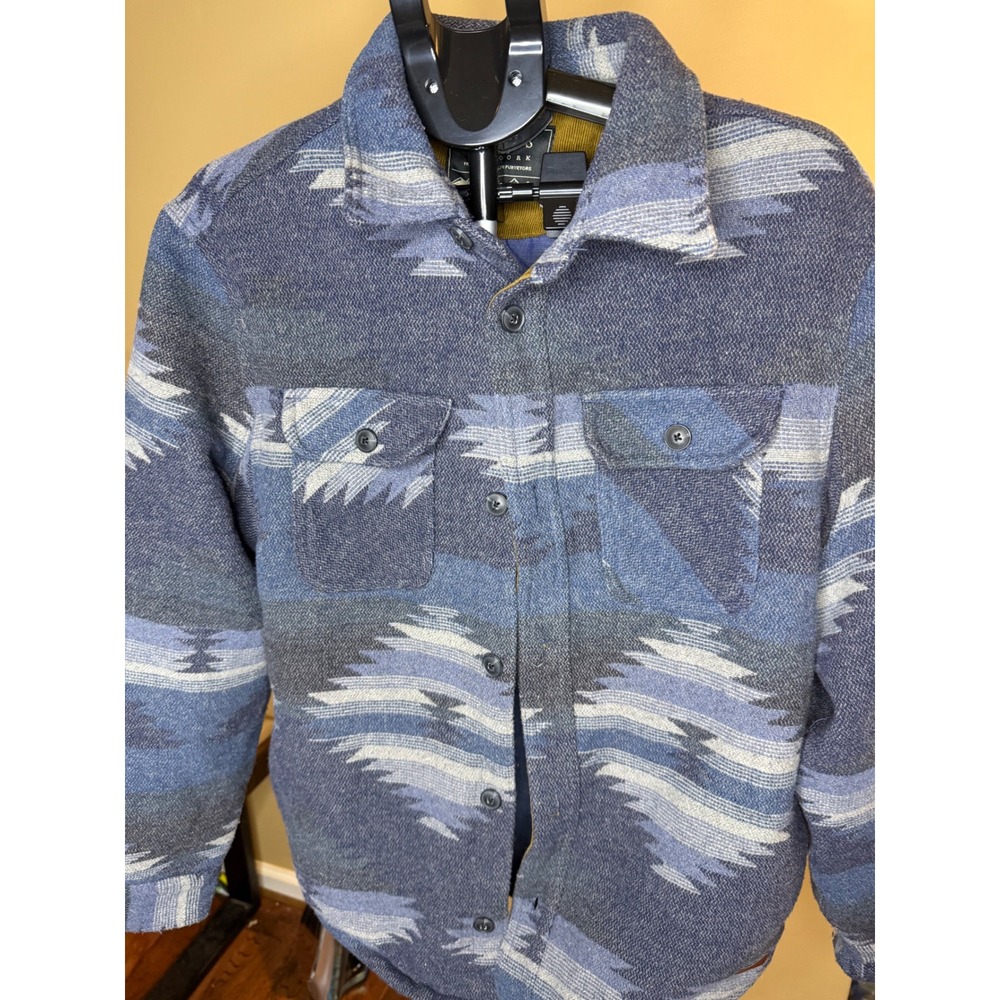 Jachs New York Mens Blue Southwestern Geometric Quilted Shirt Jacket Size M